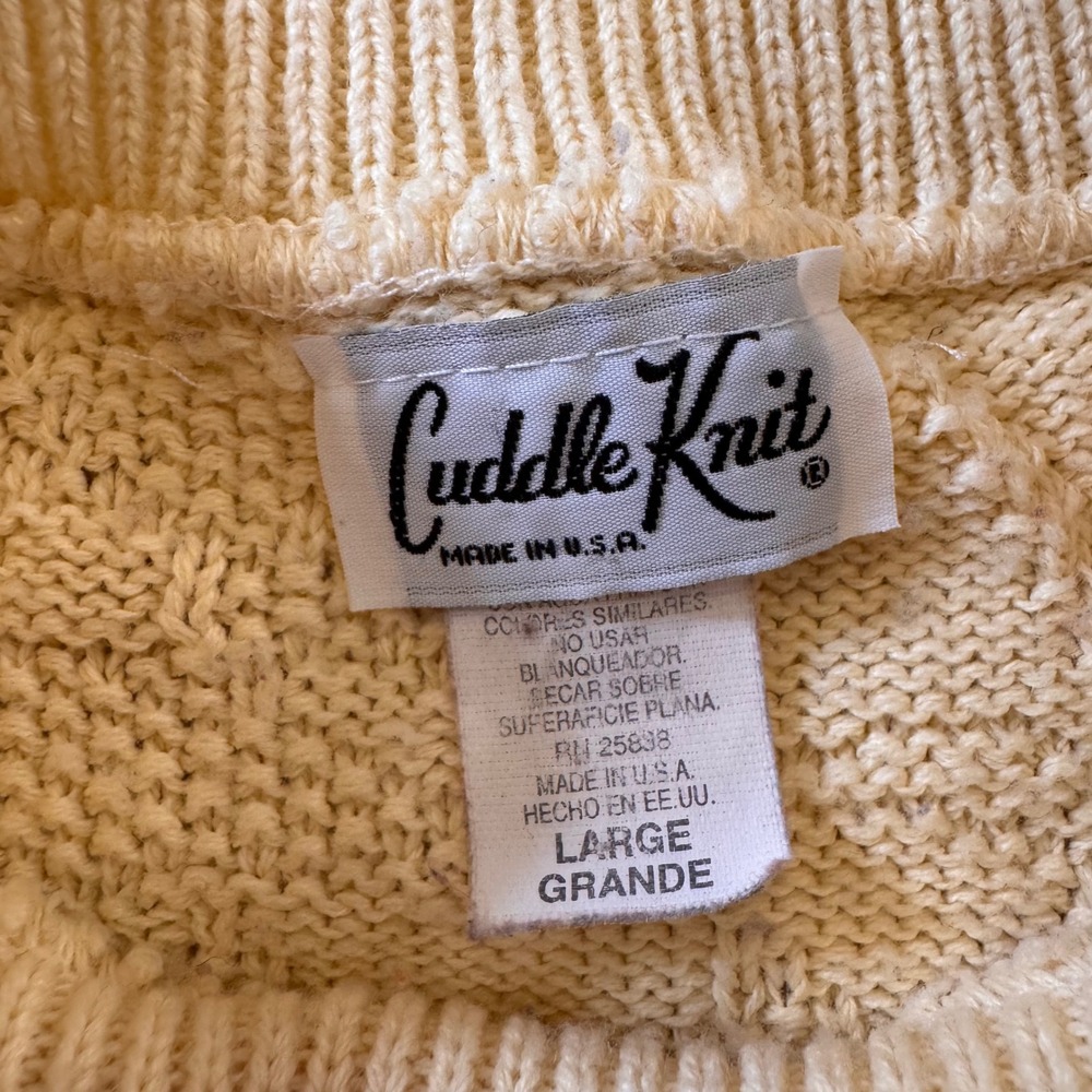 Vintage Floral Textured Short Sleeve Sweater Cottagecore USA Butter Yellow Sz L - Picture 3 of 10